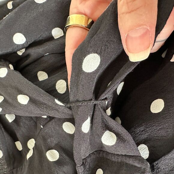 House of Harlow Black White Polka Dot Harper Wrap Mini V-neck Short Sleeve Tie L - Picture 12 of 16